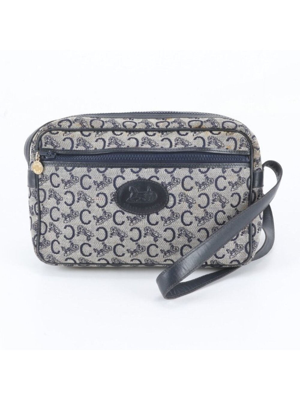 Celine Sulky Canvas Leather Shoulder Bag Navy